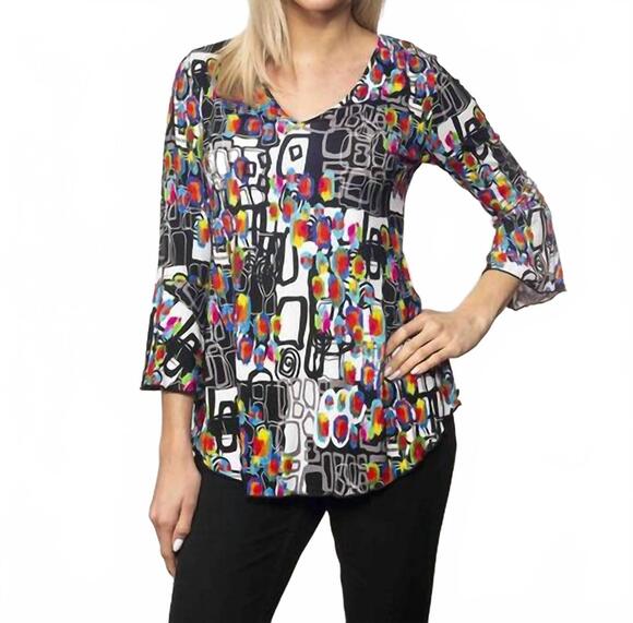 SNOSKINS Tops - NEW SNOSKINS viscose 3/4 flounce sleeve blouse in multi